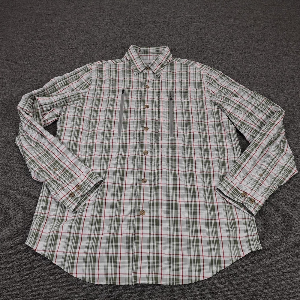 L.L.Bean Shirt Mens Medium Green Plaid Performance Fishing Lightweight Outdoor